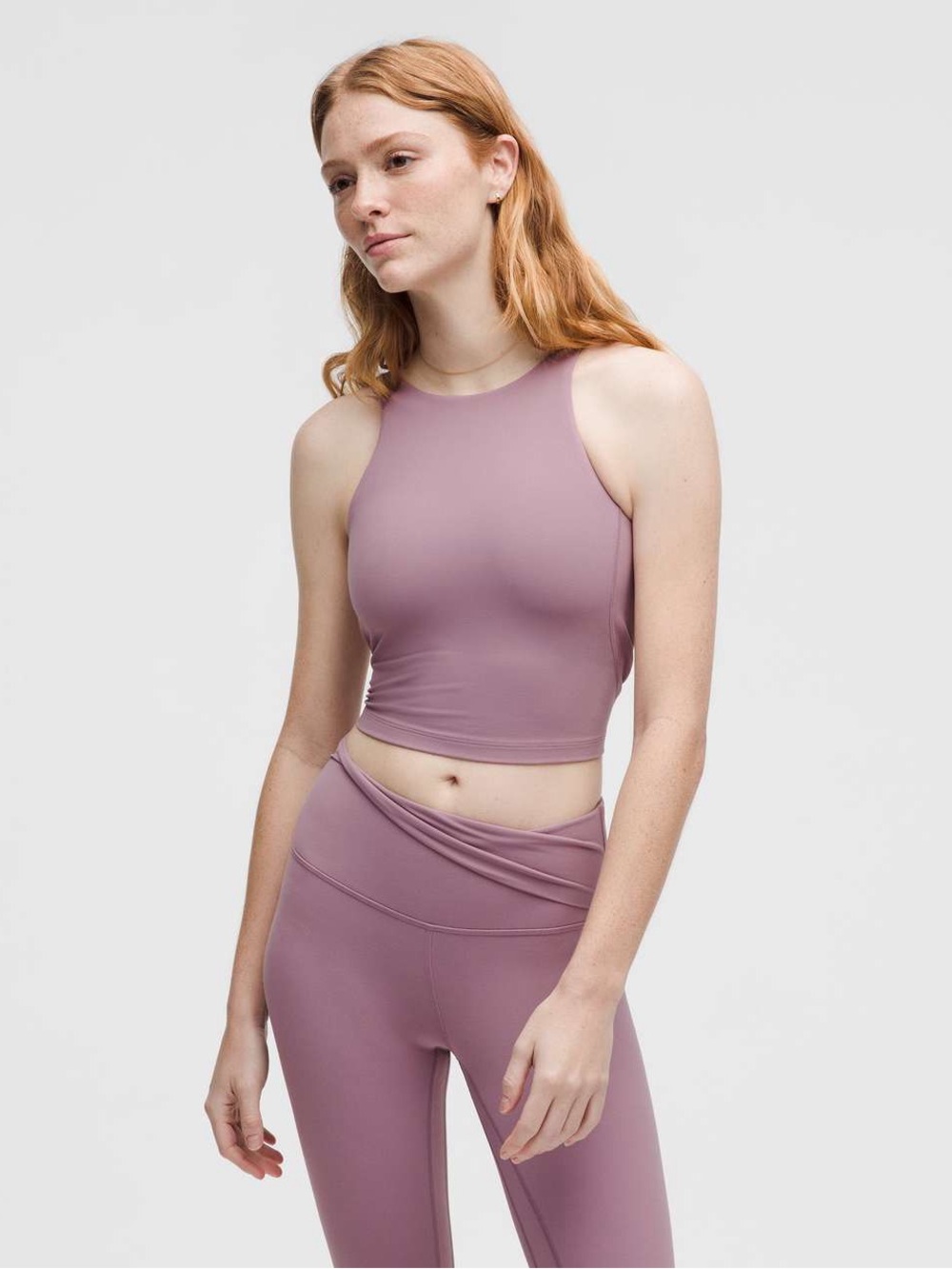 LULU High-Neck Cropped Active Tank Top - Mauve